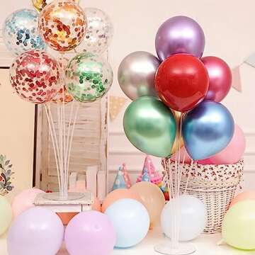 Kipommic Balloon Stand Kit - 4 Sets of Sturdy PVC Balloon Sticks Holder for Table Decorations - Ideal for Graduation, Birthday, Baby Shower, Gender Reveal Parties