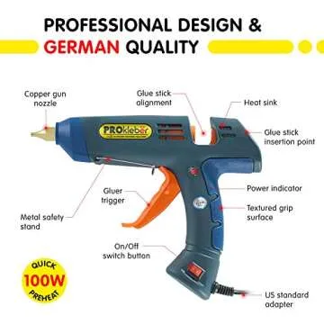 PROkleber Hot Melt Glue Gun Kit Full Size 100 Watt with Carry Bag and 12 pcs Glue Sticks, for DIY, Arts & Crafts Projects, Sealing, Quick Repairs, Light and Heavy Duty, Home, Office (Green/Blue)