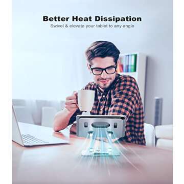 JOIOT Tablet Stand, Swivel Tablet Stand with 360 Rotating Base, Adjustable Tablet Holder for Drawing, Compatible with iPad Pro/Air/Mini and More (Silver)