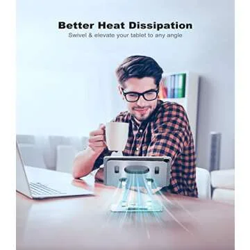 JOIOT Tablet Stand, Swivel Tablet Stand with 360 Rotating Base, Adjustable Tablet Holder for Drawing, Compatible with iPad Pro/Air/Mini and More (Silver)