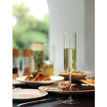 Gnimihz Edge Champagne Flutes - Crystal Champagne Glasses Set of 4, Lead-Free Premium Crystal, Gift for Wedding, Anniversary, Christmas, 6.3oz, 9.8" Tall, Clear