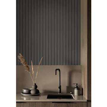 NextWall Stacy Garcia Home Faux Wooden Slats Peel and Stick Wallpaper (Charcoal)