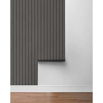 NextWall Stacy Garcia Home Faux Wooden Slats Peel and Stick Wallpaper (Charcoal)