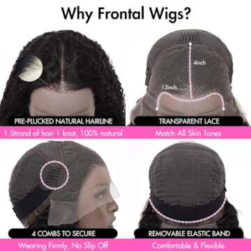larima Curly Human Hair Wig 13x4 HD Transparent Lace Front Wigs Human Hair Pre Plucked 180% Density Kinky Curly Wig Glueless Wigs Human Hair 12A Virgin Hair Natural Black Color Full and Soft 28 Inch