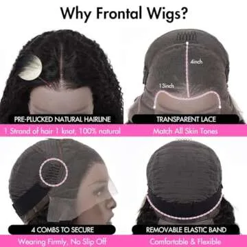 larima Curly Human Hair Wig 13x4 HD Transparent Lace Front Wigs Human Hair Pre Plucked 180% Density Kinky Curly Wig Glueless Wigs Human Hair 12A Virgin Hair Natural Black Color Full and Soft 28 Inch