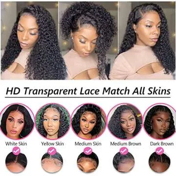 larima Curly Human Hair Wig 13x4 HD Transparent Lace Front Wigs Human Hair Pre Plucked 180% Density Kinky Curly Wig Glueless Wigs Human Hair 12A Virgin Hair Natural Black Color Full and Soft 28 Inch