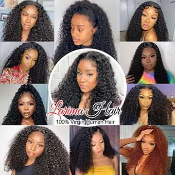 larima Curly Human Hair Wig 13x4 HD Transparent Lace Front Wigs Human Hair Pre Plucked 180% Density Kinky Curly Wig Glueless Wigs Human Hair 12A Virgin Hair Natural Black Color Full and Soft 28 Inch