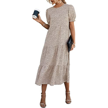 PRETTYGARDEN Women's Summer Casual Boho Dress Floral Print Ruffle Puff Short Sleeve Flowy Midi Beach...