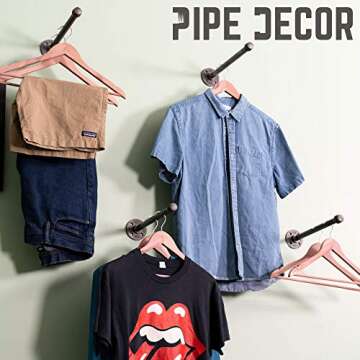 PIPE DECOR Industrial Pipe Wall Mounted Clothing Rack, Commercial or Residential Wardrobe Clothes Di...