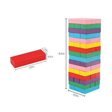 Canuan Wooden Blocks Stacking Games, 48PCS Tumbling Stacking Blocks Game for Kids and Families, Wood Colorful Balancing Blocks Montessori Toys for Kids with Storage Bag