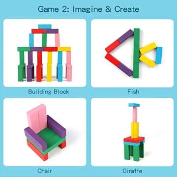 Canuan Wooden Blocks Stacking Games, 48PCS Tumbling Stacking Blocks Game for Kids and Families, Wood Colorful Balancing Blocks Montessori Toys for Kids with Storage Bag