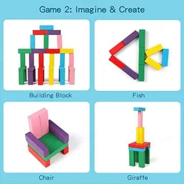 Canuan Wooden Blocks Stacking Games, 48PCS Tumbling Stacking Blocks Game for Kids and Families, Wood Colorful Balancing Blocks Montessori Toys for Kids with Storage Bag