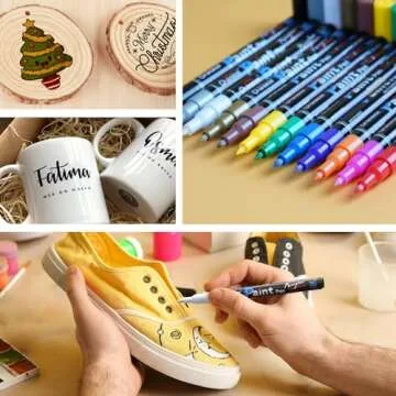 Overseas Paint Pens Paint Markers - 12 Colors Permanent Markers Acrylic Paint Pens, Water Based, 0.7mm Extra Fine Assorted Color Waterproof Marker Pen for Wood, Metal, Rock, Plastic, Glass, Canvas