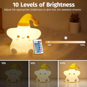 Mubarek Cute Star Night Light, Remote 10 Level Dimmable Star Lights for Bedroom, Rechargeable Lamp Star Lamp, Silicone Squishy Cute Star Light Up Stars, Kawaii Girls Night Light Star Gifts Stars Decor