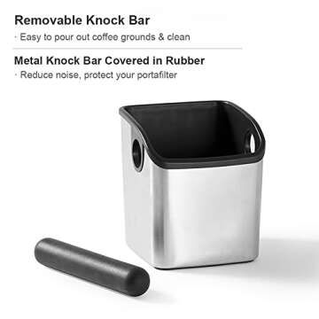 CAFEMASY Espresso Grounds Knock Box Mini Durable Stainless Steel Coffee Grind Knock Box with Removab...