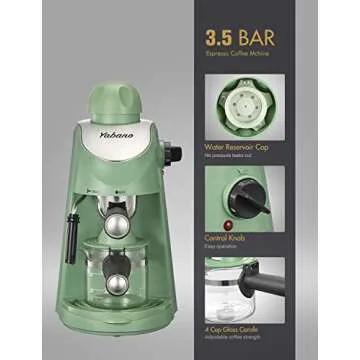 Yabano Espresso Machine, 3.5Bar Espresso Coffee Maker, Espresso and Cappuccino Machine with Milk Frother, Espresso Maker with Steamer (Green)