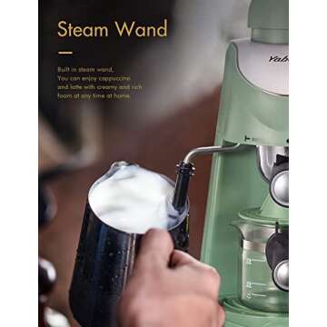 Yabano Espresso Machine, 3.5Bar Espresso Coffee Maker, Espresso and Cappuccino Machine with Milk Frother, Espresso Maker with Steamer (Green)