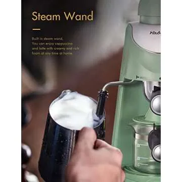 Yabano Espresso Machine, 3.5Bar Espresso Coffee Maker, Espresso and Cappuccino Machine with Milk Frother, Espresso Maker with Steamer (Green)