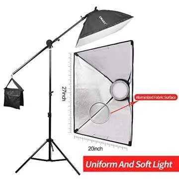 Emart 45W Dimmable Overhead Softbox Led Boom Arm Hairlight, Photography Photo Boom Light Stand w/Sandbag Setup, Adjustable Double Color Daylight Soft Box Set Continuous Studio Lighting Kit
