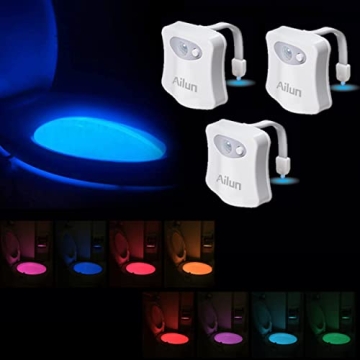 Ailun Toilet Night Light 3Pack Motion Activated LED Light 8 Colors Changing Toilet Bowl Illuminate N...