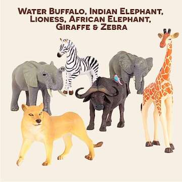 Terra by Battat – 6Pcs 4-5" Wild Life Set – Animal Figurines Include Elephants, Lioness, Zebra, Giraffe & Water Buffalo – Realistic Toy Figures for Kids 3 Years+