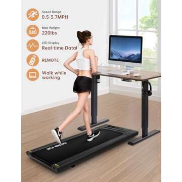 RHYTHM FUN Walking Pad, Treadmill Under Desk with Wide Belt 2.5HP Portable Walking Treadmill Under Desk for Home and Office, Installation-Free Standing Desk Treadmill with Remote Control (Black)