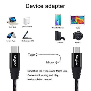 Fasgear USB C to Micro USB Cable 1m Nylon Braided Type C to Micro USB Cord Compatible with Galaxy S7...