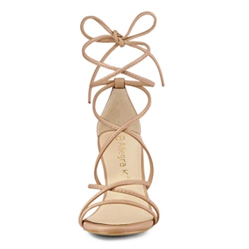 Allegra K Women's Strappy Lace Up Chunky Heeled Nude Heels Sandals 7.5 M US