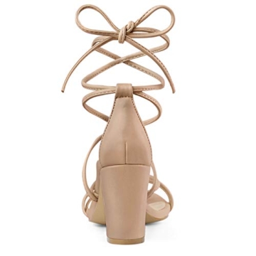 Allegra K Women's Strappy Lace Up Chunky Heeled Nude Heels Sandals 7.5 M US
