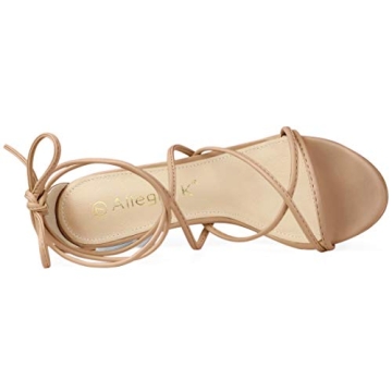 Allegra K Women's Strappy Lace Up Chunky Heeled Nude Heels Sandals 7.5 M US