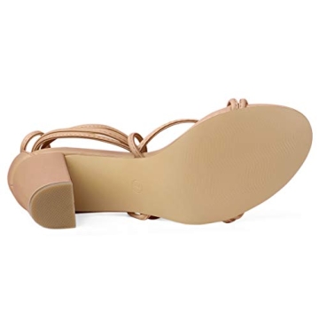 Allegra K Women's Strappy Lace Up Chunky Heeled Nude Heels Sandals 7.5 M US