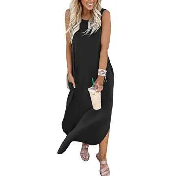 ANRABESS Women Casual Loose Sundress Sleeveless Split Maxi Long Beach Shirt Dress Travel Vacation 20...