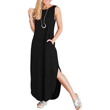 ANRABESS Women Casual Loose Sundress Sleeveless Split Maxi Long Beach Shirt Dress Travel Vacation 2025 Summer Outfits Black Small