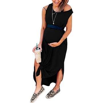 ANRABESS Women Casual Loose Sundress Sleeveless Split Maxi Long Beach Shirt Dress Travel Vacation 2025 Summer Outfits Black Small