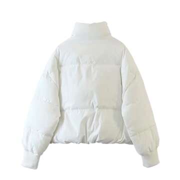 AMEBELLE Women Winter Thermal Baggy Stand Collar Full Zip Puffer Down Coats Jacket(0436-White-S)