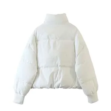 AMEBELLE Women Winter Thermal Baggy Stand Collar Full Zip Puffer Down Coats Jacket(0436-White-S)