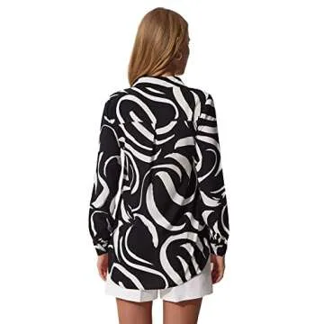 Blouses for Women Fashion, Casual Long Sleeve Button Down Shirts Tops, XS-3XL (Brush Black, Medium)