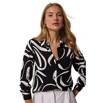 Blouses for Women Fashion, Casual Long Sleeve Button Down Shirts Tops, XS-3XL (Brush Black, Medium)