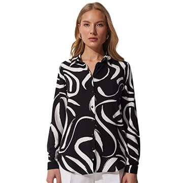 Blouses for Women Fashion, Casual Long Sleeve Button Down Shirts Tops, XS-3XL (Brush Black, Medium)