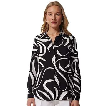 Blouses for Women Fashion, Casual Long Sleeve Button Down Shirts Tops, XS-3XL (Brush Black, Medium)