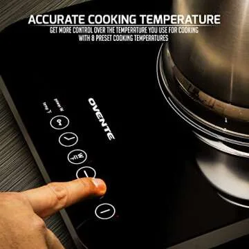 OVENTE Electric Induction Single Burner, 1800W Portable Cooktop with 7.4 Inch Ceramic Hot Plate, 8 Temperature Settings, 5 Timer Levels, LED Digital Display Panel & Auto Shut-Off Function, Black BG61B