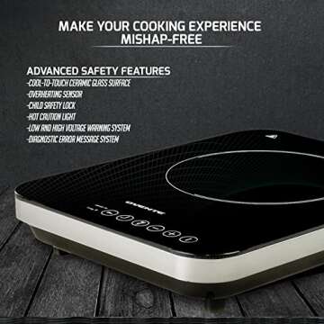 OVENTE Electric Induction Single Burner, 1800W Portable Cooktop with 7.4 Inch Ceramic Hot Plate, 8 Temperature Settings, 5 Timer Levels, LED Digital Display Panel & Auto Shut-Off Function, Black BG61B