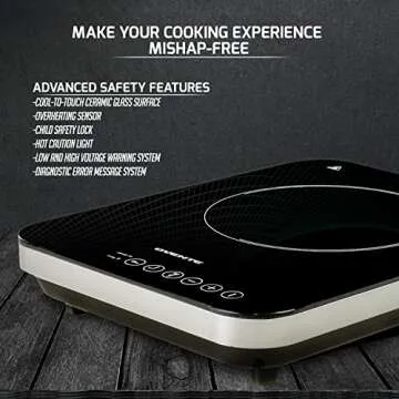 OVENTE Electric Induction Single Burner, 1800W Portable Cooktop with 7.4 Inch Ceramic Hot Plate, 8 Temperature Settings, 5 Timer Levels, LED Digital Display Panel & Auto Shut-Off Function, Black BG61B