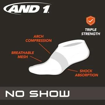 AND1 Men's No Show Socks - 12 Pack Performance Stretch Athletic Compression Socks for Men - Sports L...