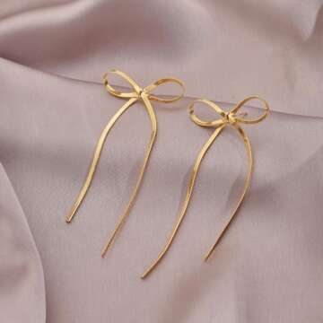 CUFELMU Long Chain Bow Drop Earrings for Women Gold Bowknot Tassel Dangle Earrings Fashion Bow Jewel...