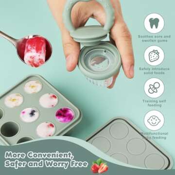 Baby Fruit Food Feeder Breastmilk Popsicle Molds, Silicone Baby Food Freezer Tray for Cooling Teething Relief, Baby Food Feeder for Safe Infant Self Feeding, Includes 3 Extra Food Pacifier