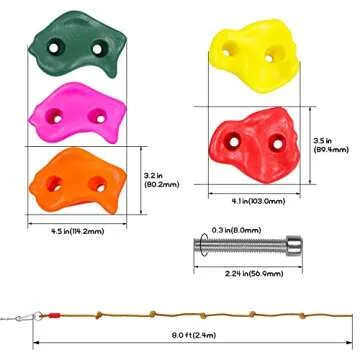 Perantlb 25 Rock Climbing Holds,Wall Climbing Rocks with 8ft Notted Rope-Indoor and Outdoor Play Set for Kids,Includes Mounting Hardware,Carry Bag and 25 Handles-Ninja Warrior Accessories…