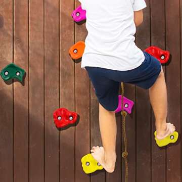 Perantlb 25 Rock Climbing Holds,Wall Climbing Rocks with 8ft Notted Rope-Indoor and Outdoor Play Set for Kids,Includes Mounting Hardware,Carry Bag and 25 Handles-Ninja Warrior Accessories…
