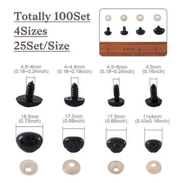Craftdady 100Sets Black Plastic Safety Noses Crafts with Washers for DIY Doll Toys Puppet Plush Anim...