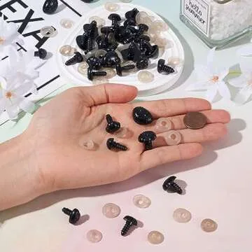 Craftdady 100Sets Black Plastic Safety Noses Crafts with Washers for DIY Doll Toys Puppet Plush Animal Making